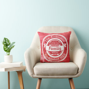 Red Watercolor Family Rules, Name Year Established Cushion
