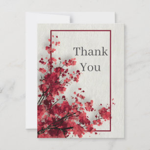 Red Watercolor Faux Textured Paper Thank You Card