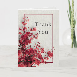Red Watercolor Faux Textured Paper Thank You Card