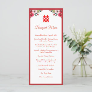 Red watercolor floral Chinese wedding banquet Menu