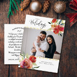 Red Watercolor Floral Gold Holiday Family Photo Postcard<br><div class="desc">Celebrate the season with this fun postcard featuring your vertical photo surrounded by a beautiful red watercolor floral design and faux gold accent border. Add a typed custom note/letter to the back or, if you'd like, delete the typed note and handwrite each postcard individually. Add your return address for easy...</div>