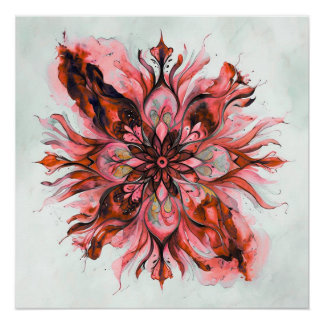 Red Watercolor Floral Mandala Poster