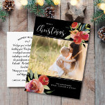 Red Watercolor Floral Merry Christmas Photo Postcard<br><div class="desc">Celebrate the season with this beautiful postcard featuring your vertical photo surrounded by a gorgeous red watercolor floral design "Merry Christmas" in a script calligraphy text. Add a typed custom note/letter to the back or, if you'd like, delete the typed note and handwrite each postcard individually. Add your return address...</div>