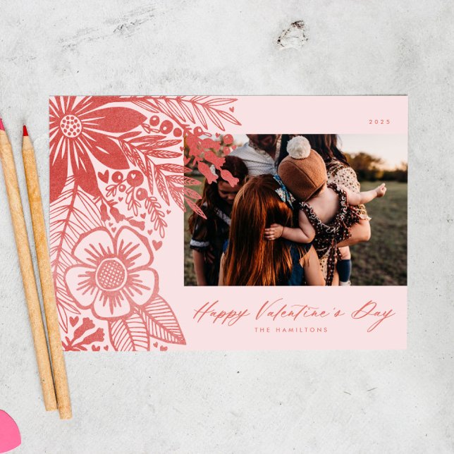 Red Watercolor Floral Valentines Day Bouquet  Holiday Card (Creator Uploaded)