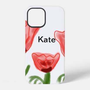 Red watercolor floral watercolor add name text thr iPhone 12 case