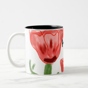 Red watercolor floral watercolor add name text thr Two-Tone coffee mug