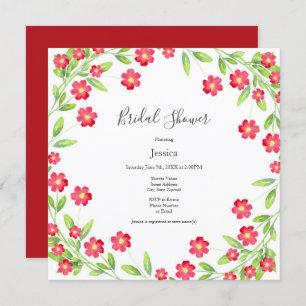 Red Watercolor Floral Wreath Invitation