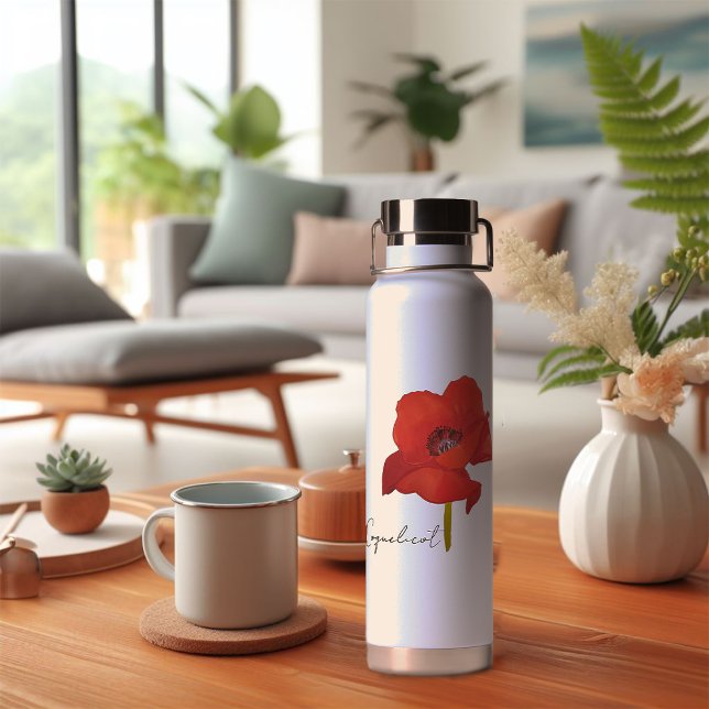 Red watercolor flower flower water bottle (Bouteille d'eau coquelicot rouge aquarelle )