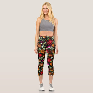 Red Watercolor Flowers 3 Capri Leggings