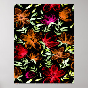 Red Watercolor Flowers 3 Poster