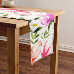 Red Watercolor Flowers 5 Long Table Runner
