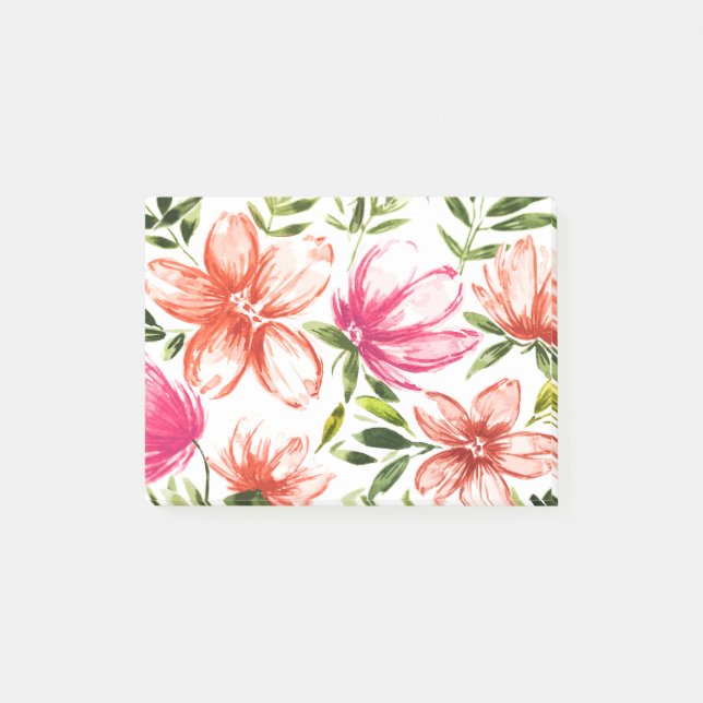 Red Watercolor Flowers 5 Post-it Notes (Front)