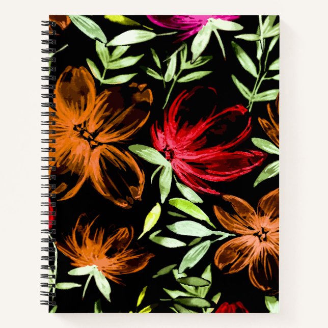 Red Watercolor Flowers 6 Notebook (Front)