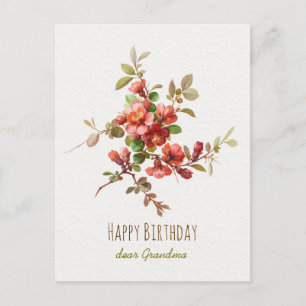 Red watercolor flowers Happy Birthday dear Grandma Postcard