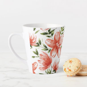 Red Watercolor Flowers Latte Mug