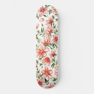 Red Watercolor Flowers Skateboard