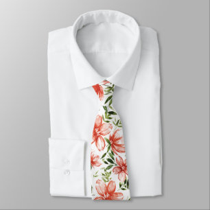 Red Watercolor Flowers Tie