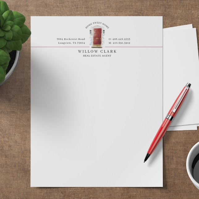 Red Watercolor Front Door Personalised Company Custom Letterhead (Creator Uploaded)