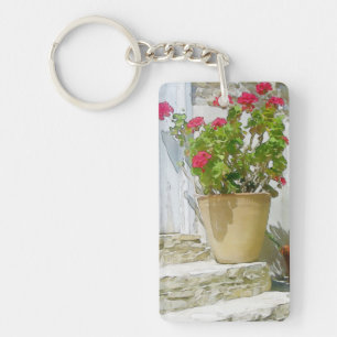 Red watercolor geranium key ring