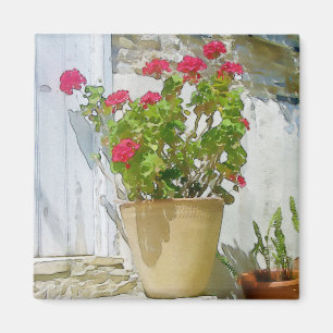 Red watercolor geranium magnet