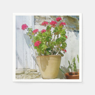 Red watercolor geranium napkin