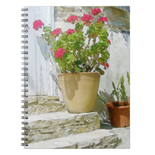 Red watercolor geranium spiral notebook