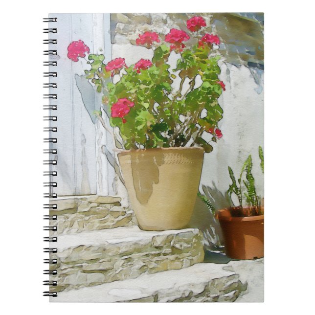 Red watercolor geranium spiral notebook (Front)