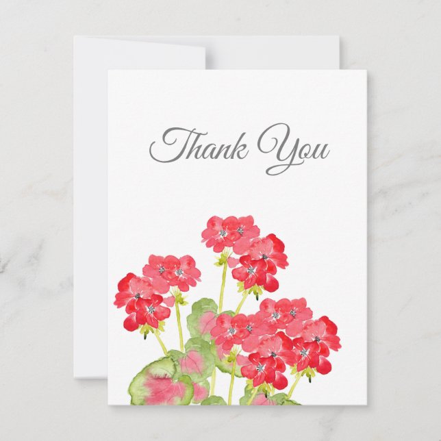 Red Watercolor Geraniums 2 Thank You Card (Front)