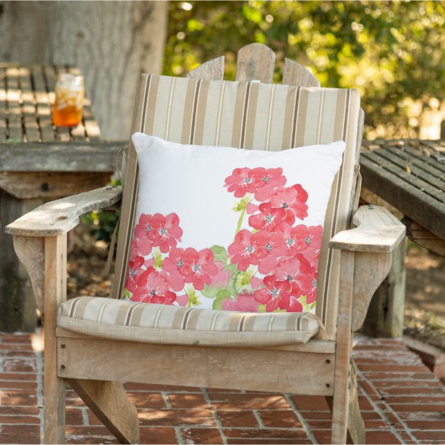 Red Watercolor Geraniums  Cushion (Chair)