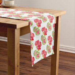 Red Watercolor Geraniums Pattern Short Table Runner
