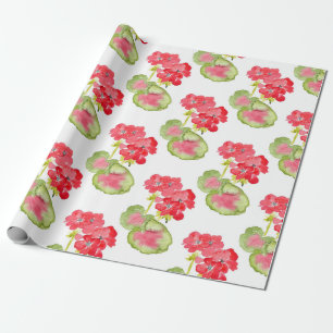 Red Watercolor Geraniums Pattern Wrapping Paper