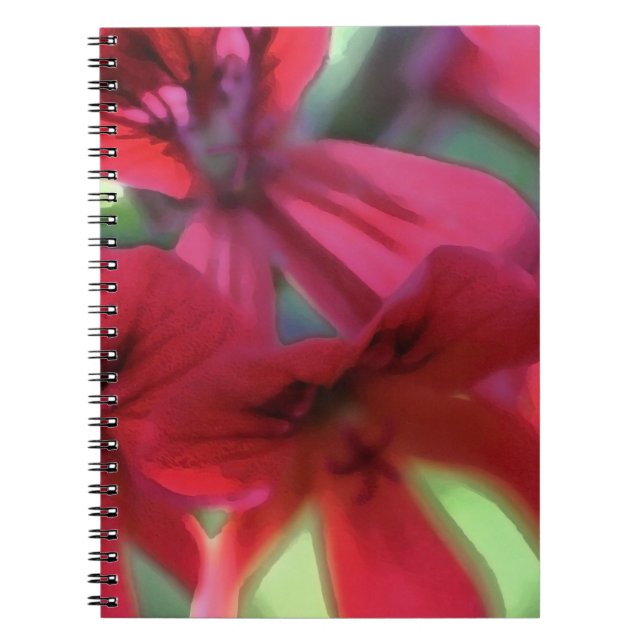 Red Watercolor Geraniums Spiral Notebook (Front)