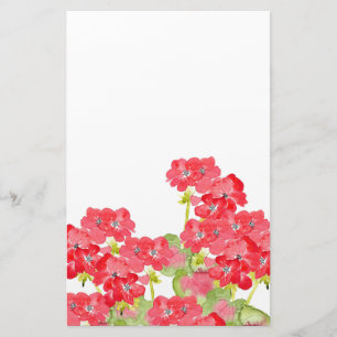 Red Watercolor Geraniums Stationery