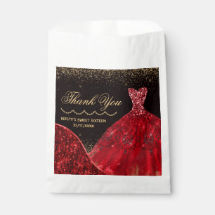 Red Watercolor Glitter Dress Sweet 16 Favour Bags