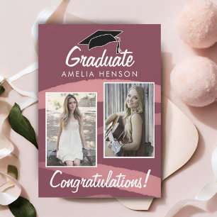 Red Watercolor Graduate Congratulations 2 Photo Card