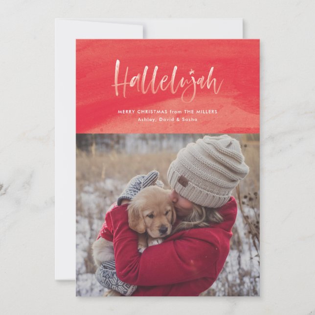 Red Watercolor Hallelujah Christmas Holiday Card (Front)