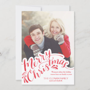 Red Watercolor Hand Lettered Merry Christmas Holiday Card