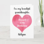 Red Watercolor Heart 17th Birthday Card<br><div class="desc">A watercolor heart 17th birthday card for granddaughter,  daughter,  goddaughter,  etc. This modern 17th birthday card can be easily personalised on the front of the card with her name. The inside card message can also be edited. This would make a great birthday card keepsake for her seventeenth birthday.</div>
