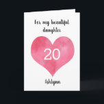 Red Watercolor Heart 20th Birthday Card<br><div class="desc">A personalised 20th birthday card for her which features a red watercolor heart on the front. You will be able to easily personalise the front of the birthday card with her age and name. This personalised heart 20th birthday card would be a great birthday card keepsake for her.</div>