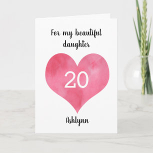 Red Watercolor Heart 20th Birthday Card