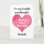 Red Watercolor Heart 22nd Birthday Card<br><div class="desc">A red watercolor heart 22nd birthday card for her. You will be able to easily personalise the front of the card with her name. The inside card message and back of the card can also be personalised. This twenty second birthday card would make a wonderful card keepsake for her.</div>
