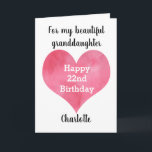 Red Watercolor Heart 22nd Birthday Card<br><div class="desc">A red watercolor heart 22nd birthday card for her. You will be able to easily personalise the front of the card with her name. The inside card message and back of the card can also be personalised. This twenty second birthday card would make a wonderful card keepsake for her.</div>