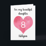 Red Watercolor Heart 8th Birthday Card<br><div class="desc">A personalised heart 8th birthday card for daughter, goddaughter, niece, etc. You will be able to easily personalise the front of this cute 8th birthday card with her name. The inside card message can also be edited if wanted. This would make a cute birthday card keepsake for her eighth birthday....</div>
