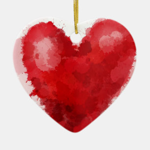 Red watercolor heart gothic girl valentine ceramic tree decoration