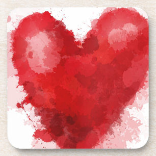 Red watercolor heart gothic girl valentine coaster