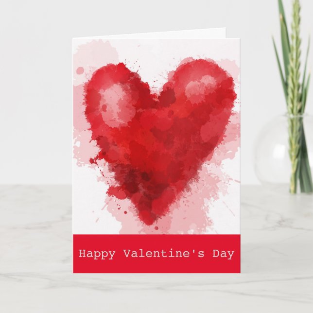 Red watercolor heart gothic girl Valentine Holiday Card (Front)