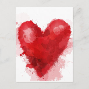 Red watercolor heart gothic girl valentine holiday postcard