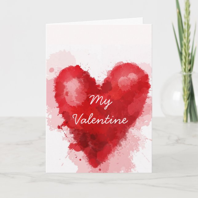 Red watercolor heart gothic Valentine Holiday Card (Front)