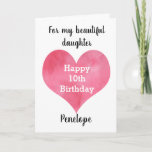 Red Watercolor Heart Happy 10th Birthday Card<br><div class="desc">A watercolor heart 10th birthday card for daughter,  granddaughter,  niece,  etc. The front of this tenth birthday card features a watercolor red heart,  which you can personalise for the birthday girl. The inside reads a sweet birthday sentiment which can also be personalised for her.</div>
