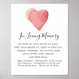 Red Watercolor Heart Wedding Memorial Sign